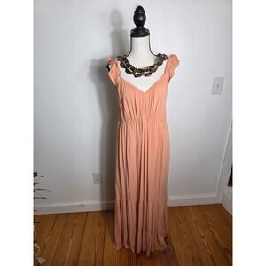 Torrid Peach Ruffle Sleeve‎ Maxi Dress Plus Size 0 (L)Smocked Bodice